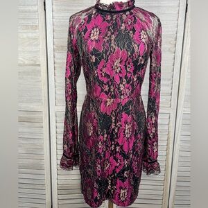 WAYF Floral Metallic Lace Bodycon Dress Whimsygoth Black/Purple-Small